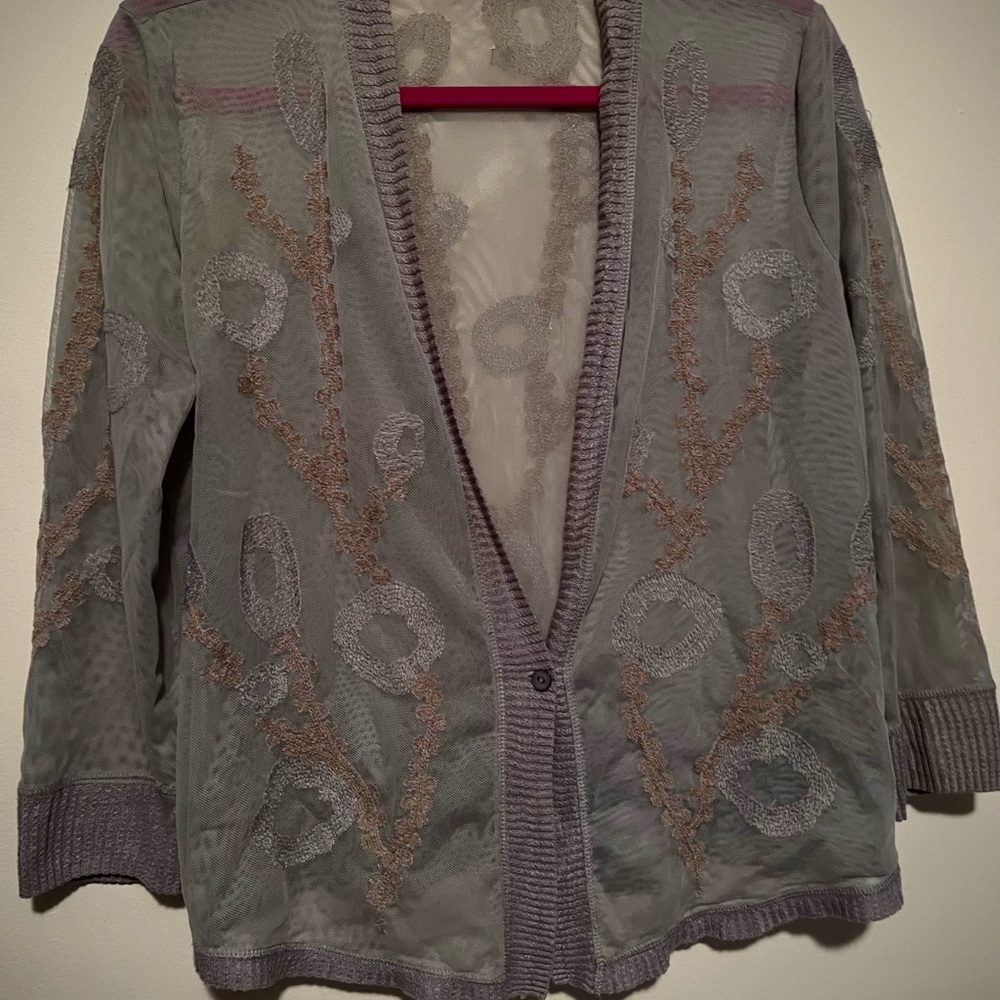 NIC+ZOE Floral Sheer Cardigan in Gray and Gold